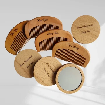 Engraveing Wooden Comb Mirror Set Cover