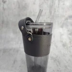 Custom Glass Mug with Straw Black