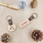 Minimalist Wooden Keychain with Leather Loop