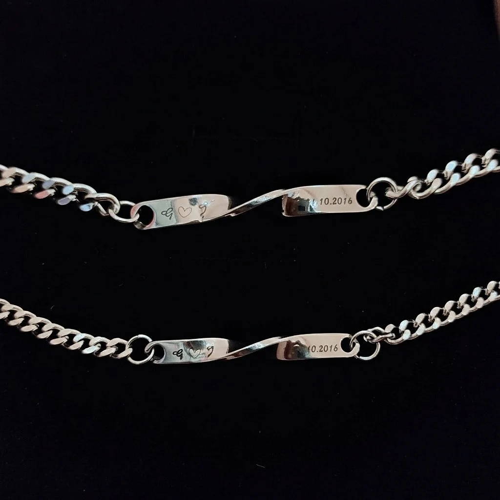 Custom Engraved Couple Bracelet in box