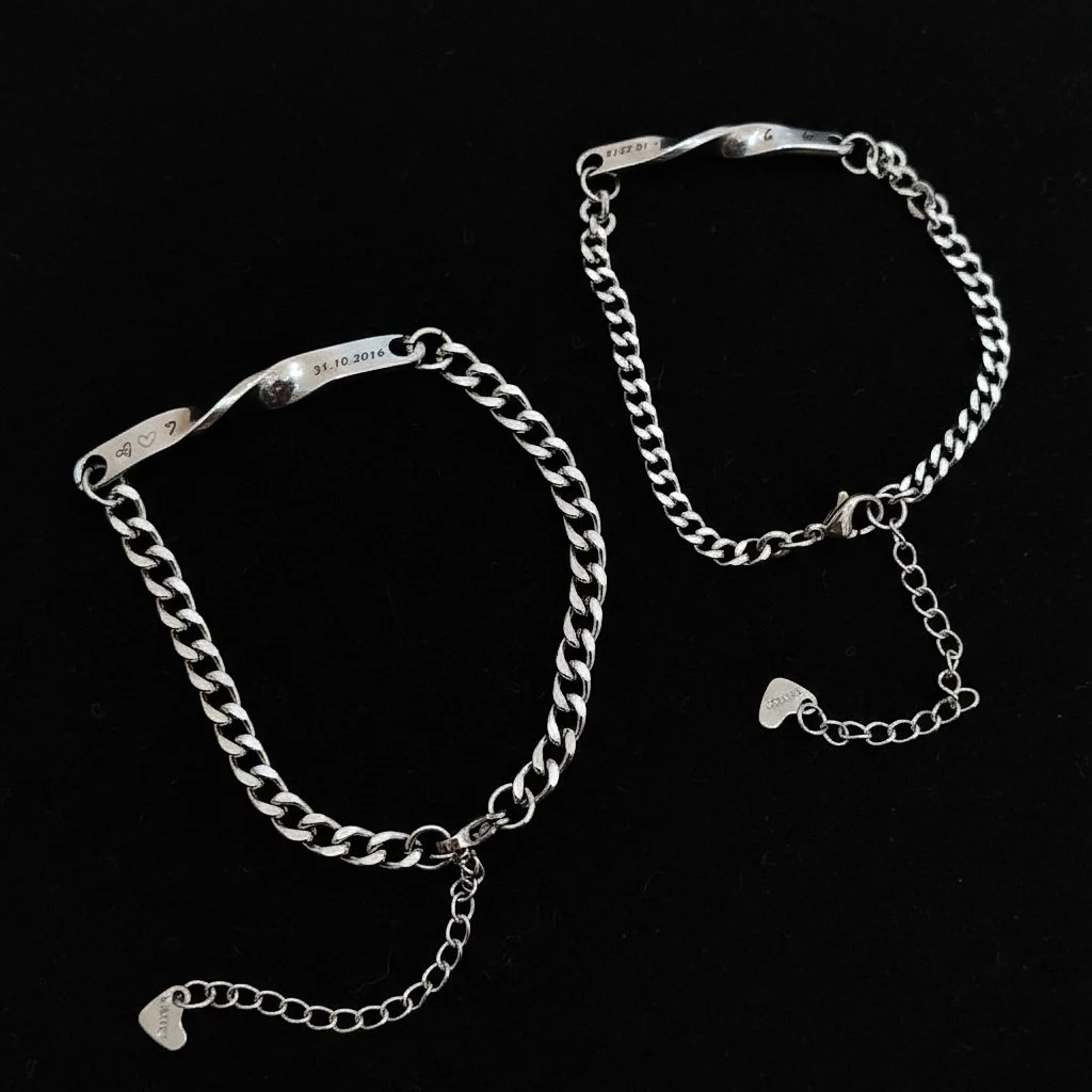 Custom Engraved Couple Bracelet in box