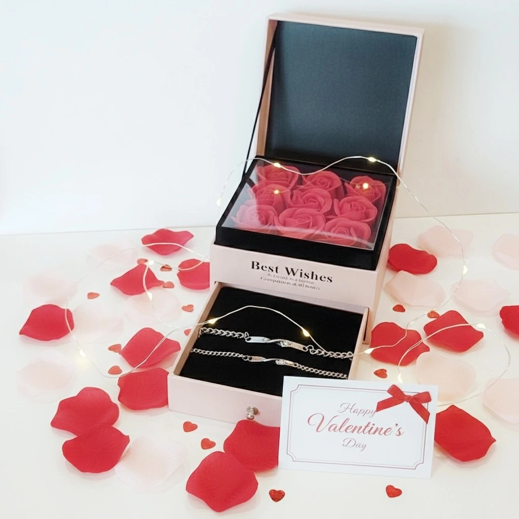 Custom Engraved Couple Bracelet in box