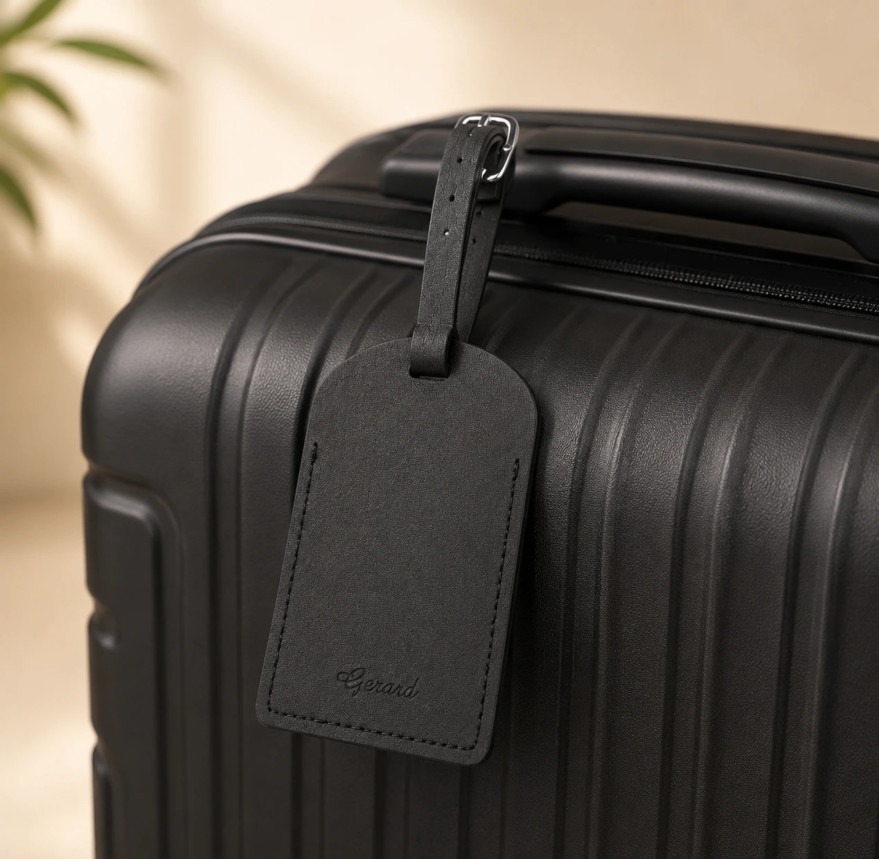 leather luggage tag - on luggage 1
